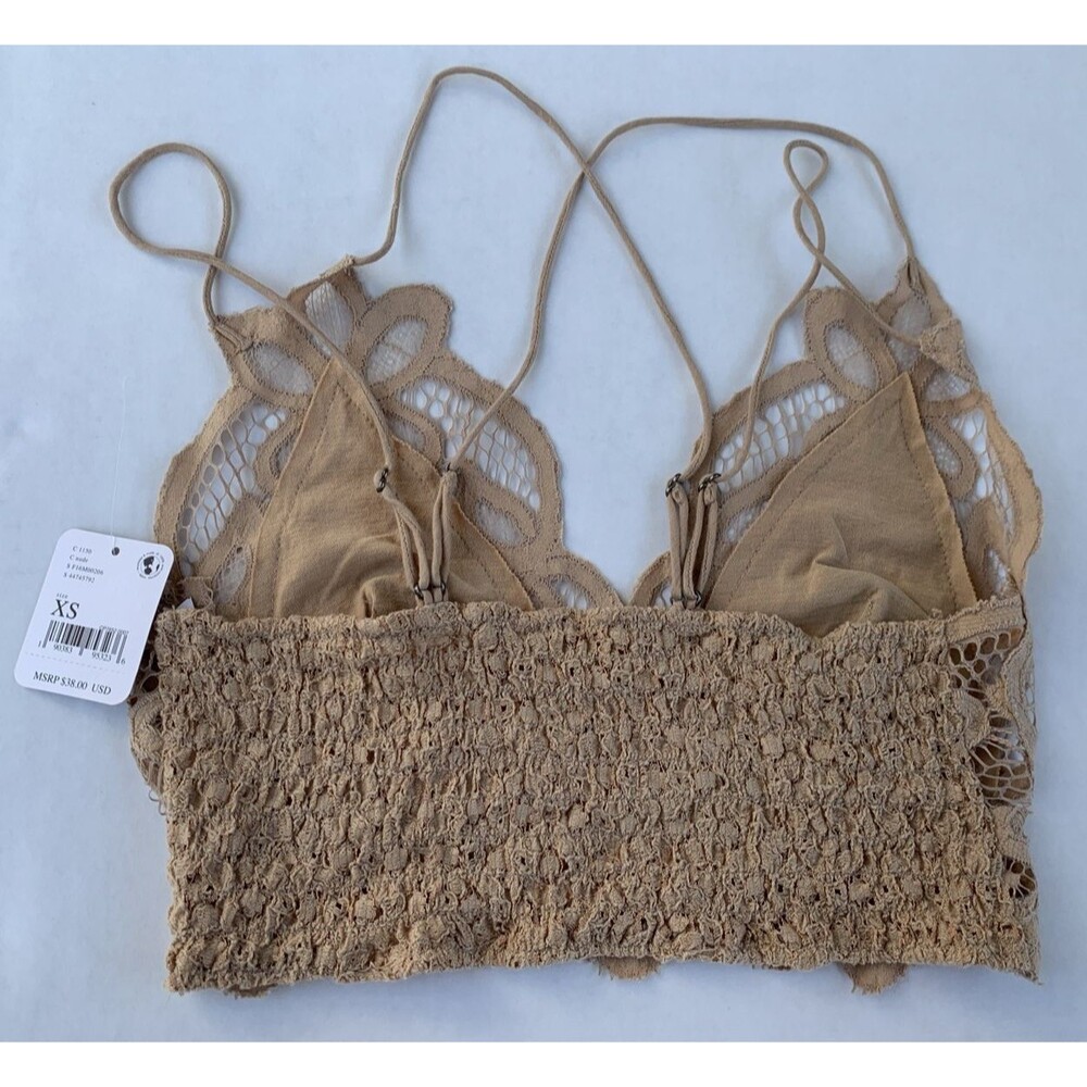 Free People Adella Bralette XS Fairycore Boho NWT Beige Tan - Picture 5 of 9